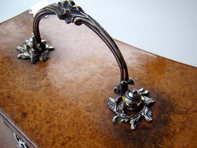 A fabulous silver mounted Art Nouveau style birds' eye maple jewelry casket circa 1890 — image 4